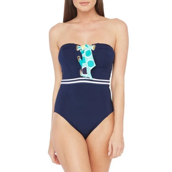 💕TRINA TURK💕 Made in the Shade Bandeau One-Piece Swimsuit Lace Up 0 NWT - Picture 5 of 12